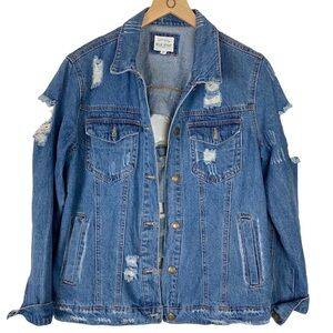 WAX JEAN Destroyed Denim Jean Jacket 100% Cotton Medium Distressed